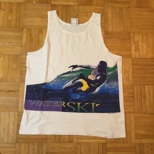Vintage 1993 Newport Blue Water Ski Graphic Print Tank Top